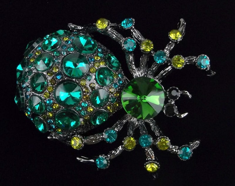 Big Mint Enameled Rhinestone Spider Brooch 3D (1 of 2)