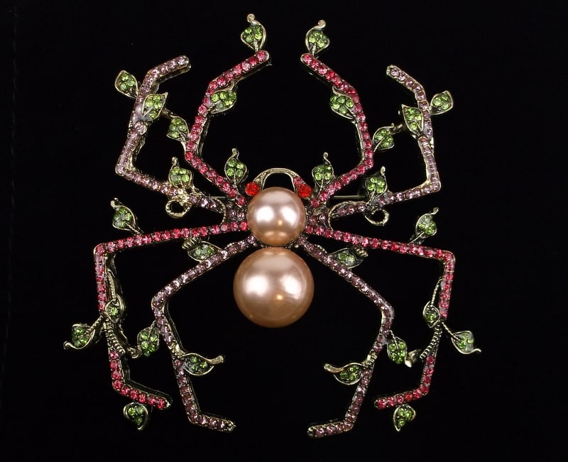 Huge Mint Enameled Rhinestone Jungle Spider Brooch: Mint Condition, In Like New Condition, Perfect
