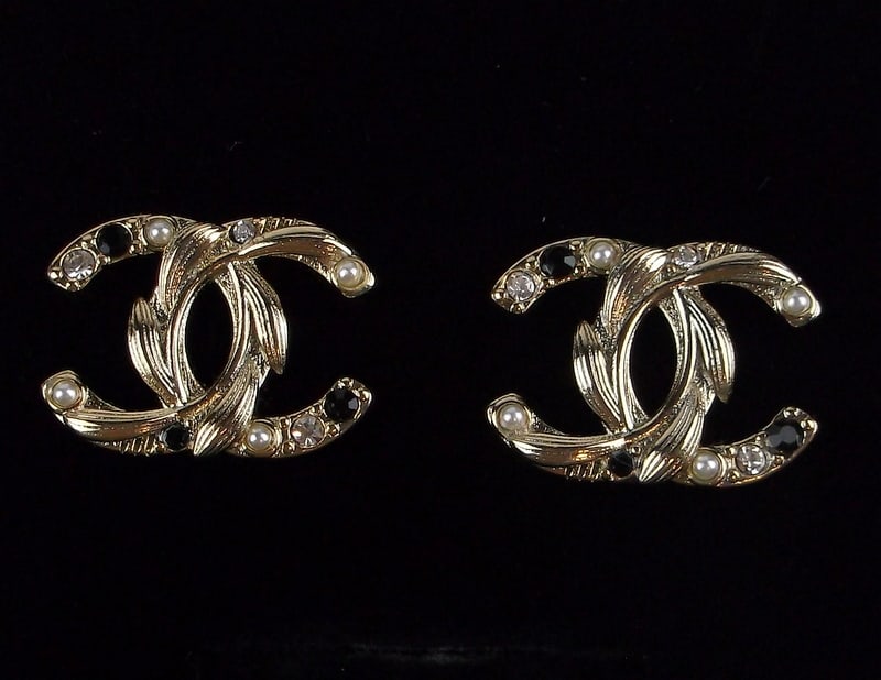 Mint Vintage Chanel Ornate Designer Stud Earrings (1 of 5)