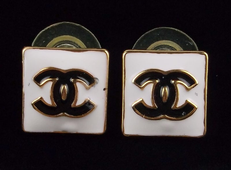 Mint Vintage Chanel Enameled Designer Stud Earrings (1 of 4)