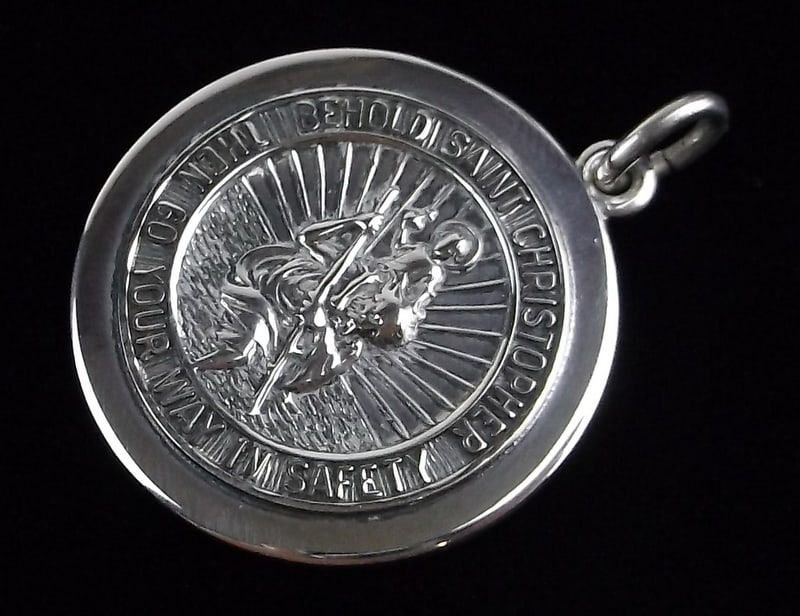 Mint Big 1950s Sterling Silver St Christopher Pendant Catholic (1 of 3)