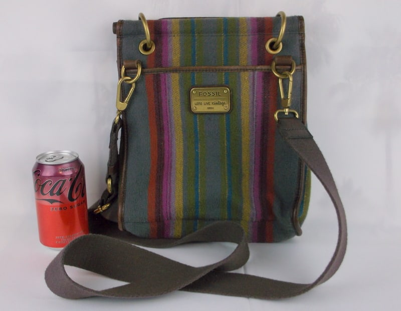 Stunning Vint Fossil Leather Canvas Crossbody Handbag Purse: excellent condition