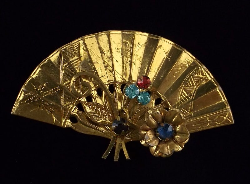 Stunning Vint 1950s Coro Craft Rhinestone Fan Brooch: excellent condition