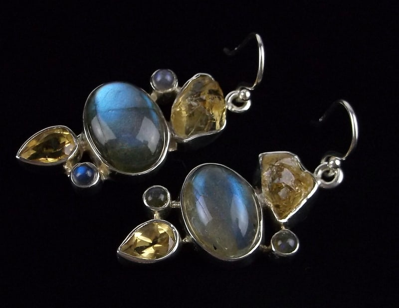 New Designer Sterling Silver Labradorite Citrine Earrings: Solid Sterling Silver Guaranteed, in Brand New Never Worn Condition.