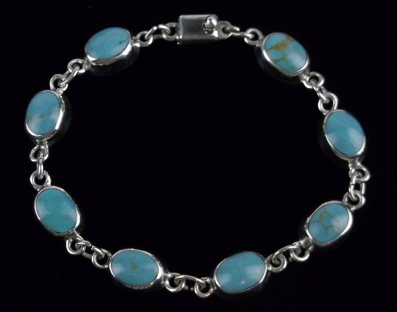 Mint Vint Heavy Taxco Sterling Silver Turquoise Bracelet 8" TC32 (1 of 3)