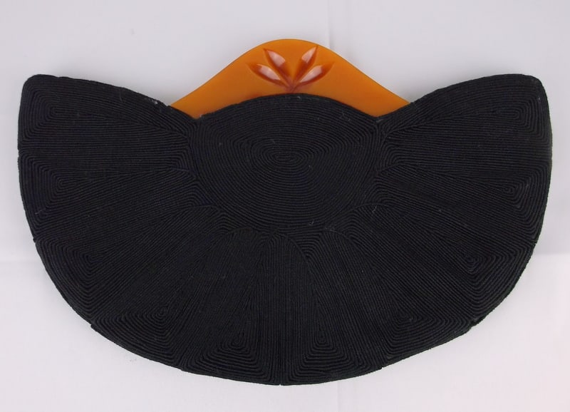 Stunn Vint 1940s Bakelite Handle Clutch Handbag Purse: excellent condition