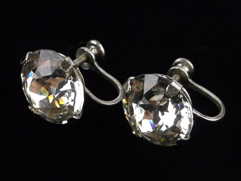 Mint Vintage 1920s Art Deco Sterling Silver Crystal Earrings (1 of 3)