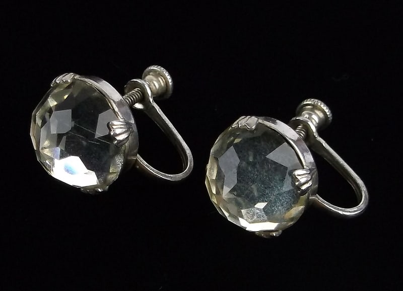 Mint Vintage 1920s Art Deco Sterling Silver Crystal Earrings (1 of 3)