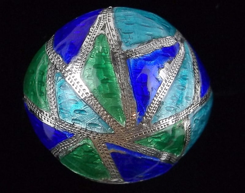 Mint Vintage 1950s Enameled Sterling Silver Dome Ring 6.5 (1 of 3)