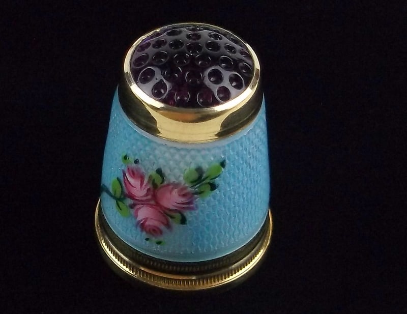 New Antique 935 Sterling Silver Enameled Sewing Thimble: Solid Sterling Silver Guaranteed, in Brand New Never Worn Condition.