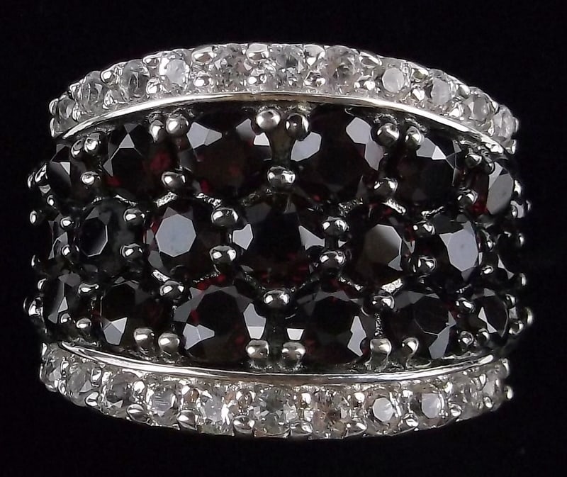 New Big Designer Sterling Silver Garnet Ring 9 Signed (1 of 3)