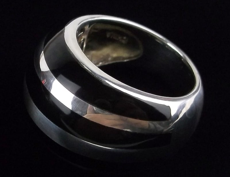 New Big Designer Sterling Silver Onyx Inlay Ring 9 (1 of 4)
