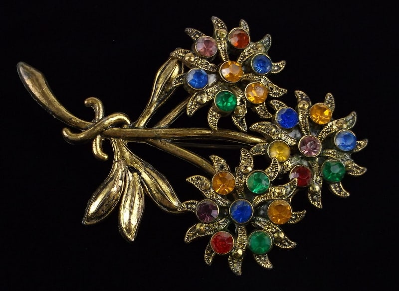 Stunning Vint 1930s Art Deco Rhinestone Flower Brooch Big (1 of 3)