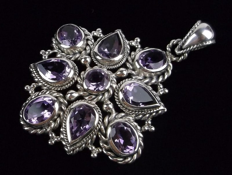 Big New Vintage Sterling Silver Amethyst Pendant Designer (1 of 3)