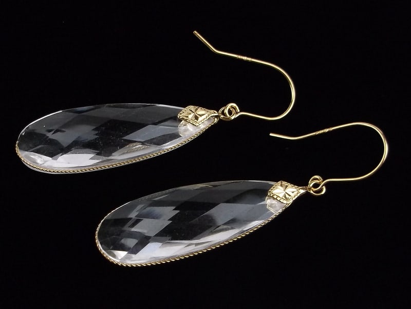 New Big Designer 14kt Gold Quartz Crystal Drop Earrings (1 of 3)