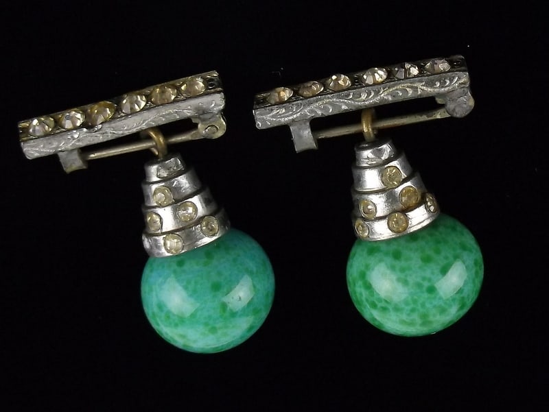 Stunning 1920s Art Deco Czech Glass Ball Drop Brooch Set (1 of 4)