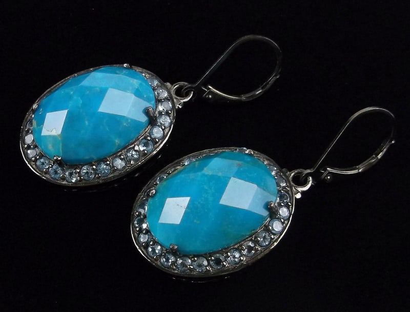Big New Designer Sterling Silver Turquoise Aquamarine Earrings: Solid Sterling Silver Guaranteed, in Brand New Never Worn Condition.