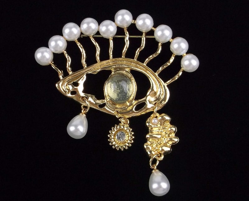 Mint Enameled Jelly Belly Rhinestone All Seeing Eye Brooch: Mint Condition, In Like New Condition, Perfect