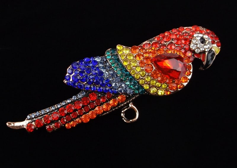 Big Mint Enameled Rhinestone Parrot Bird Brooch: Mint Condition, In Like New Condition, Perfect