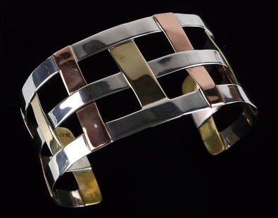 Stunning Robert Lee Morris Sterling Copper Cuff Bracelet 8-9": Guaranteed Solid 925 Sterling Silver, in Excellent Condition