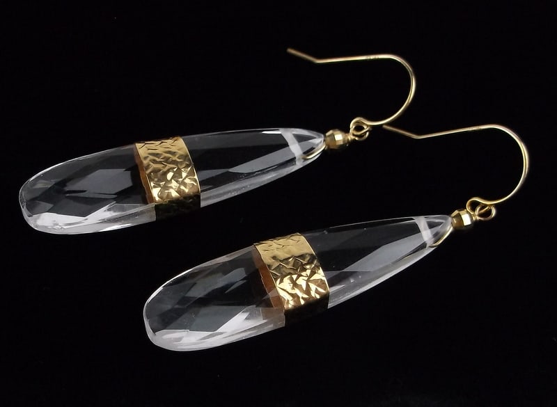 New Big Designer 14kt Gold Quartz Crystal Drop Earrings (1 of 3)
