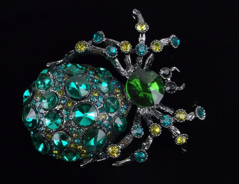 Big Mint Enameled Rhinestone Spider Brooch (1 of 2)