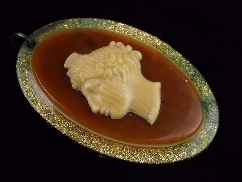Big Vintage 1910s Celluloid Cameo Pendant: beautiful condition