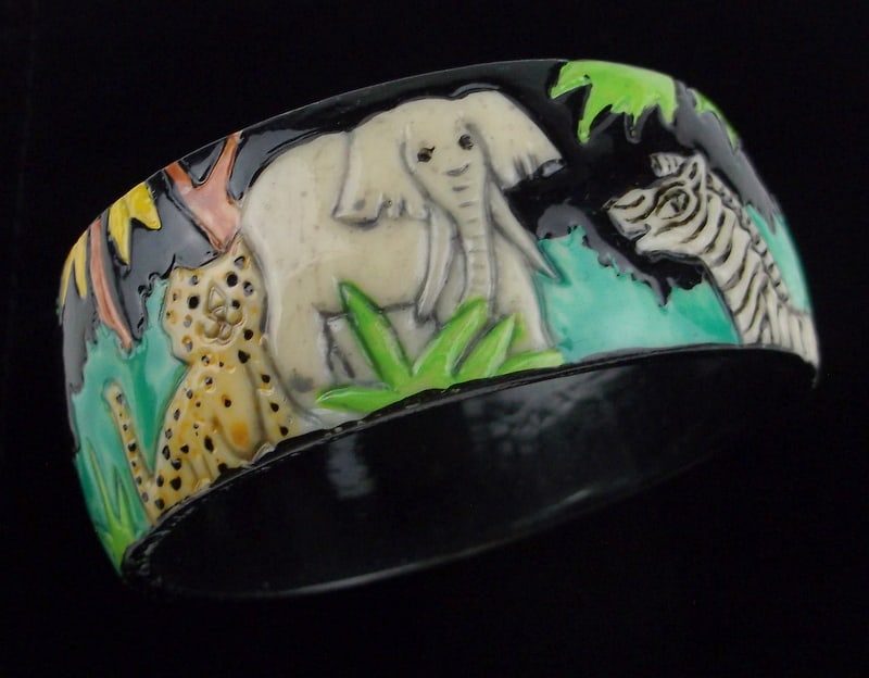 Mint Vint Colorful Enameled Safari Elephant Zebra Bracelet: Mint Condition, In Like New Condition, Perfect