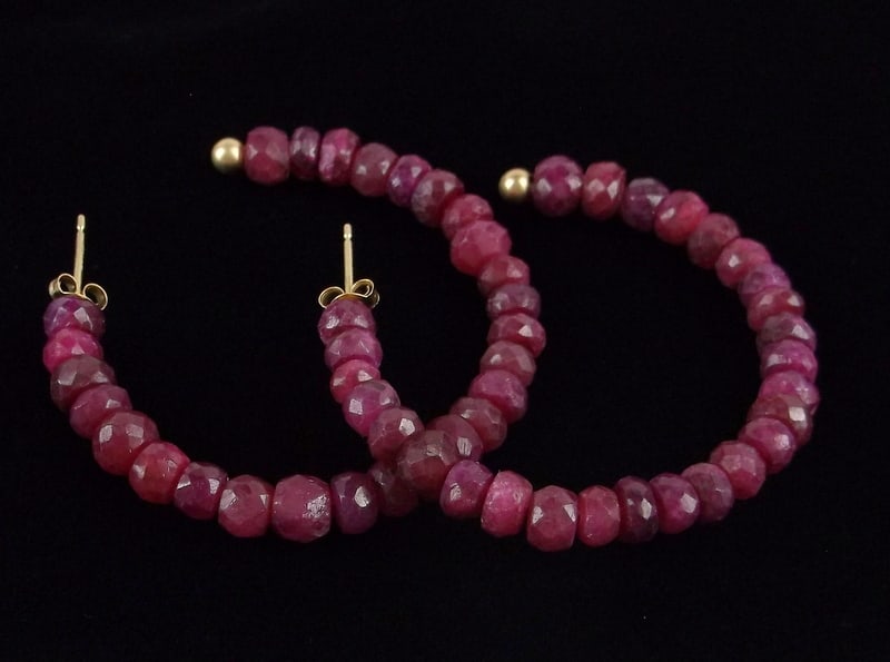 New Big Designer 14kt Gold Ruby Hoop Earrings (1 of 3)