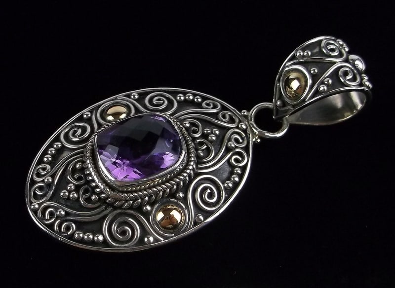New Big Designer Sterling Silver 18kt Gold Amethyst Pendant (1 of 4)