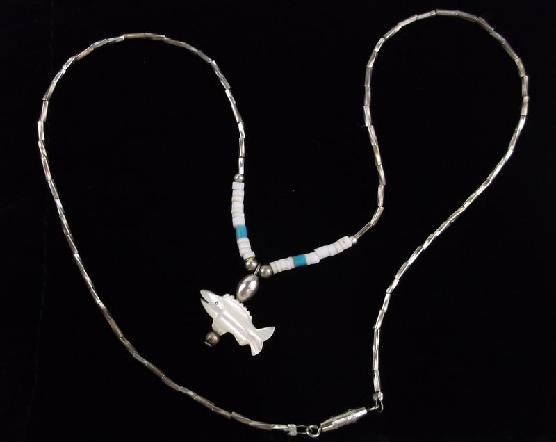 New Vint Zuni Sterling Silver Turquoise Fetish Necklace 17" (1 of 3)