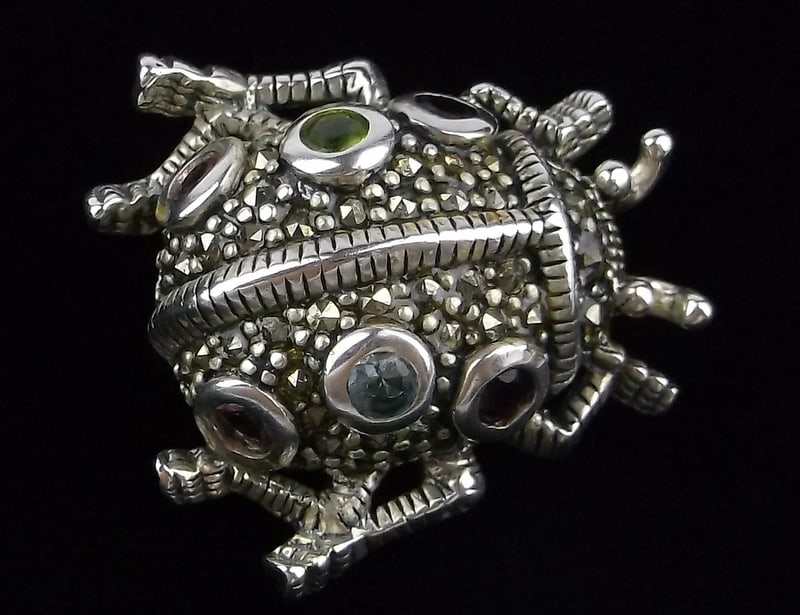 Mint Vint Designer Thick Sterling Silver Gem Beetle Brooch (1 of 5)