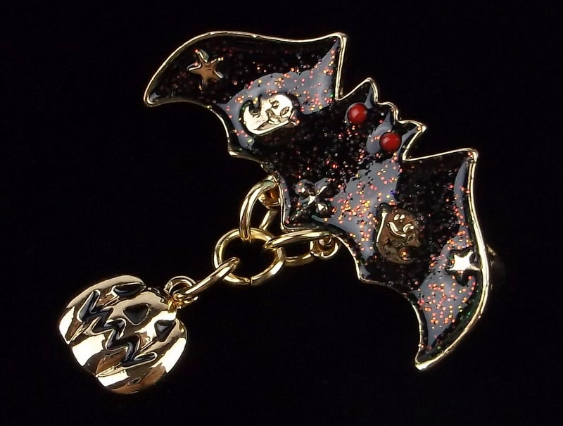 Mint Enameled Bat Pumpkin Ghost Halloween Brooch (1 of 1)