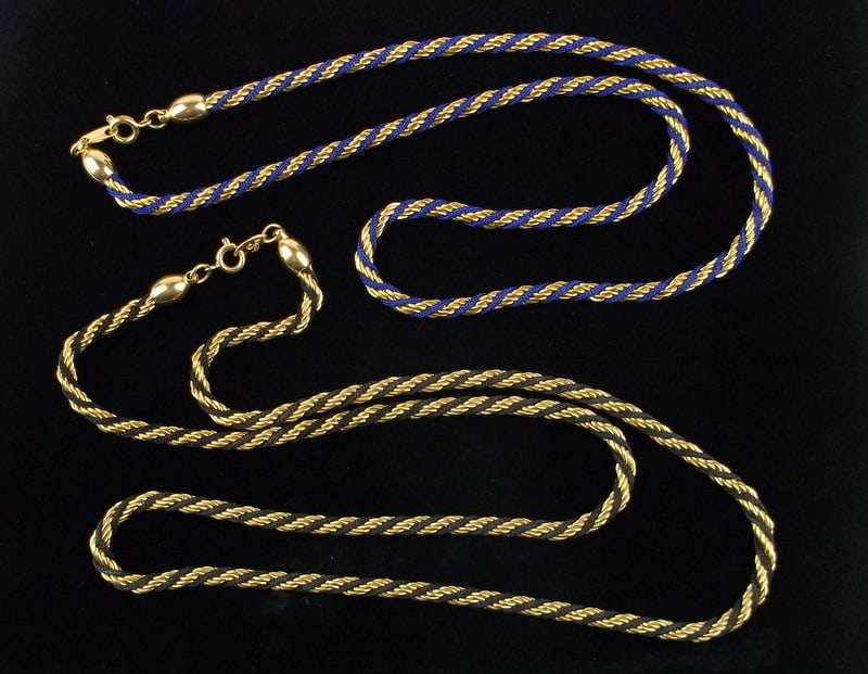 2 New Vintage Trifari Rope Chain Necklace Set 18" 24" Gold Tone: new condition