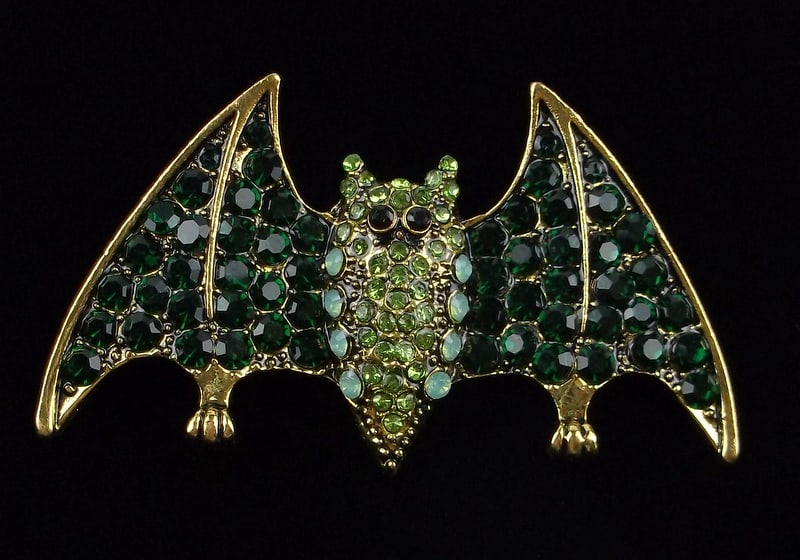Mint Enameled Rhinestone Bat Brooch Halloween (1 of 2)