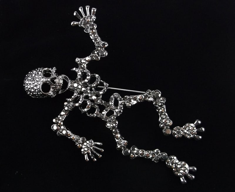 Big Mint Enameled Rhinestone Halloween Skeleton Brooch (1 of 2)