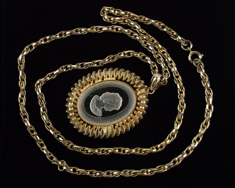 Mint Vintage 1950s Glass Cameo Necklace 24": Mint Condition, In Like New Condition, Perfect