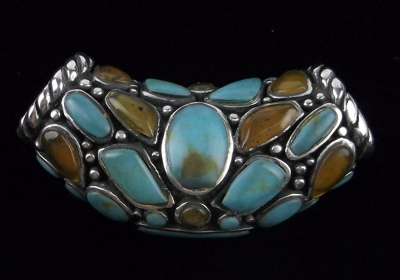 Big Mint Vint Thick Sterling Silver Turquoise Amber Pendant (1 of 3)