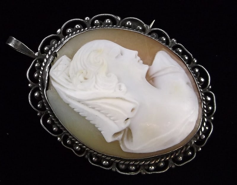 Stunning 1890s Victorian Art Nouveau Sterling Cameo Brooch (1 of 5)