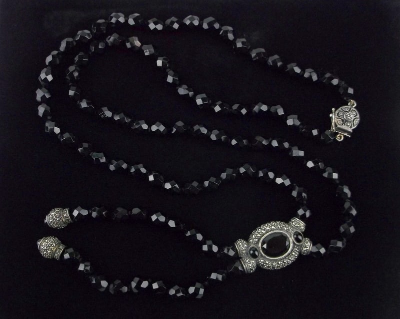 Mint Vint Judith Jack Sterling Silver Onyx Necklace 26" 4" Drop (1 of 5)