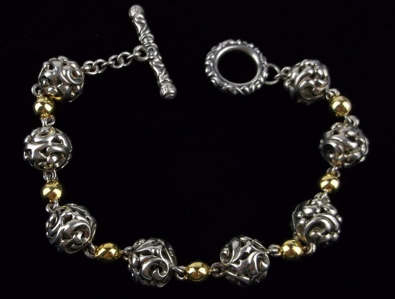 Mint Vint Thick Heavy Sterling Silver 14kt Gold Ball Bracelet 8" (1 of 4)