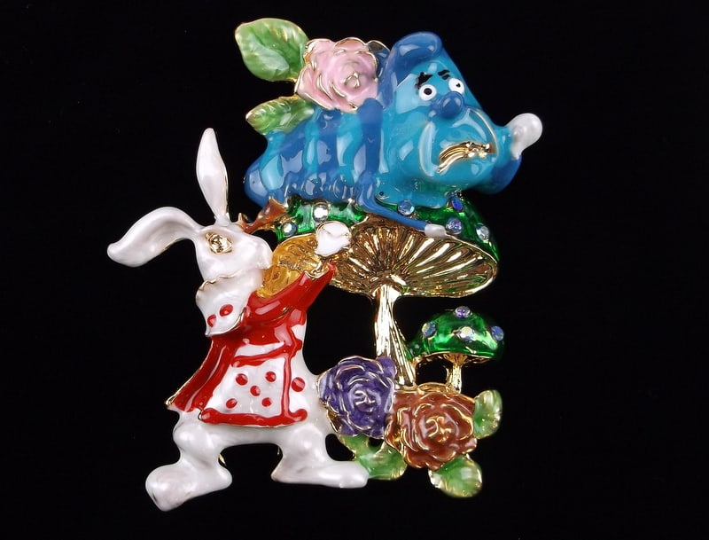 Big Mint Enameled Rhinestone Wonderland Rabbit Brooch (1 of 2)