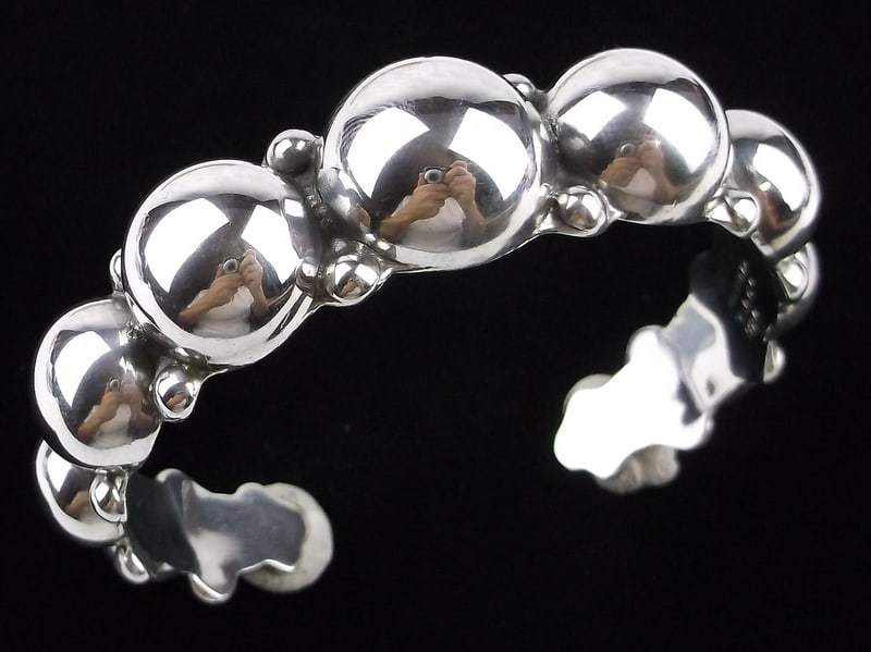 Mint Vint Heavy Taxco Sterling Silver Ball Cuff Bracelet 7.5" TJ65 (1 of 5)
