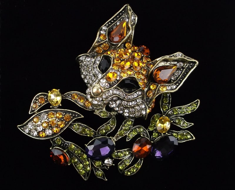 Huge Mint Enameled Rhinestone Fox Brooch (1 of 3)