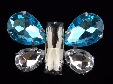 Big Mint Rhinestone Butterfly Brooch