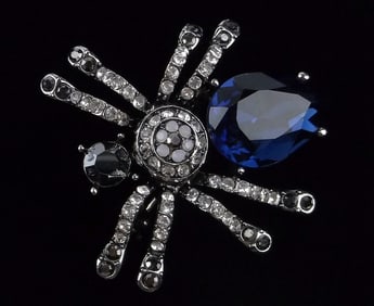 Mint Enameled Rhinestone Spider Brooch Halloween