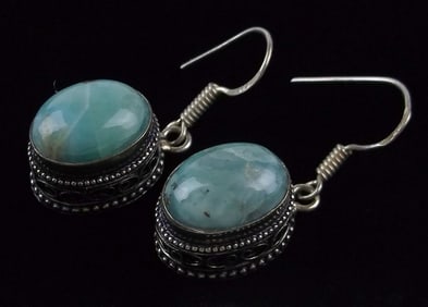 New Big Boxed Bali Larimar Drop Earrings