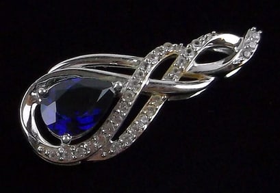 New Designer Sterling Silver .75 ct Sapphire Pendant