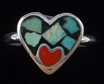 Mint 1960s Navajo Sterling Silver Turquoise Coral Ring 5