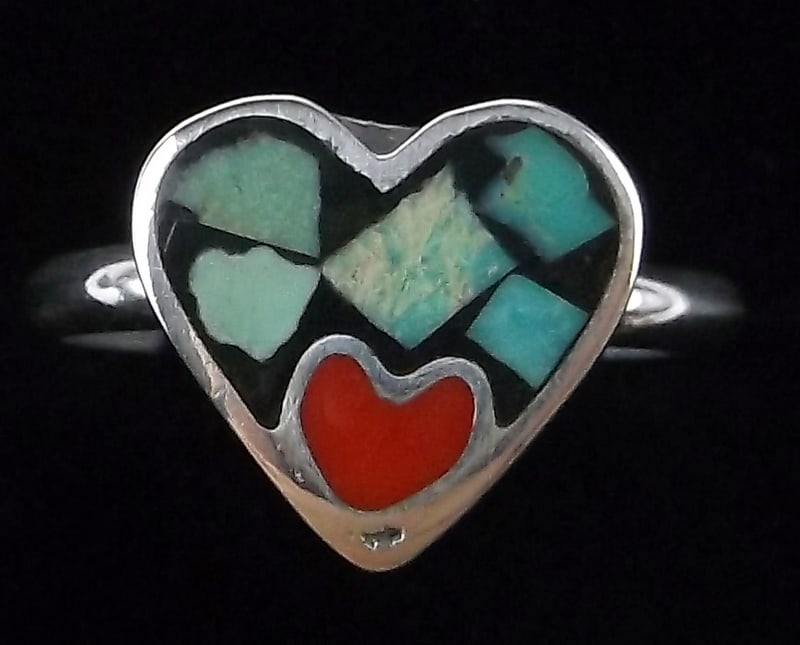 Mint 1960s Navajo Sterling Silver Turquoise Coral Ring 5 (1 of 2)